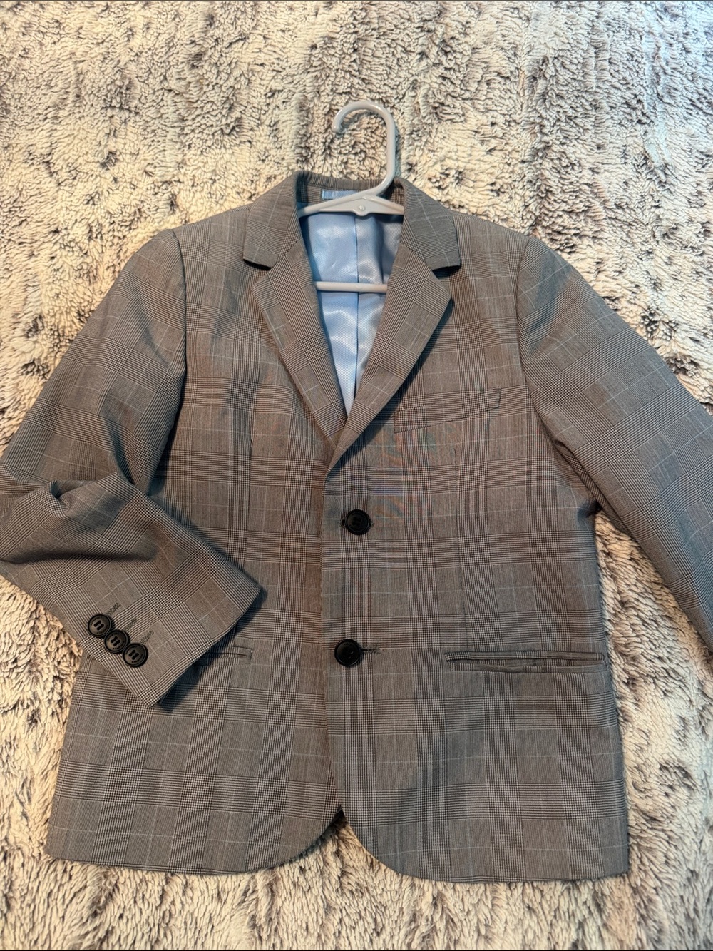 Autograph Gray Plaid Boys' Blazer with Light Blue Lining
